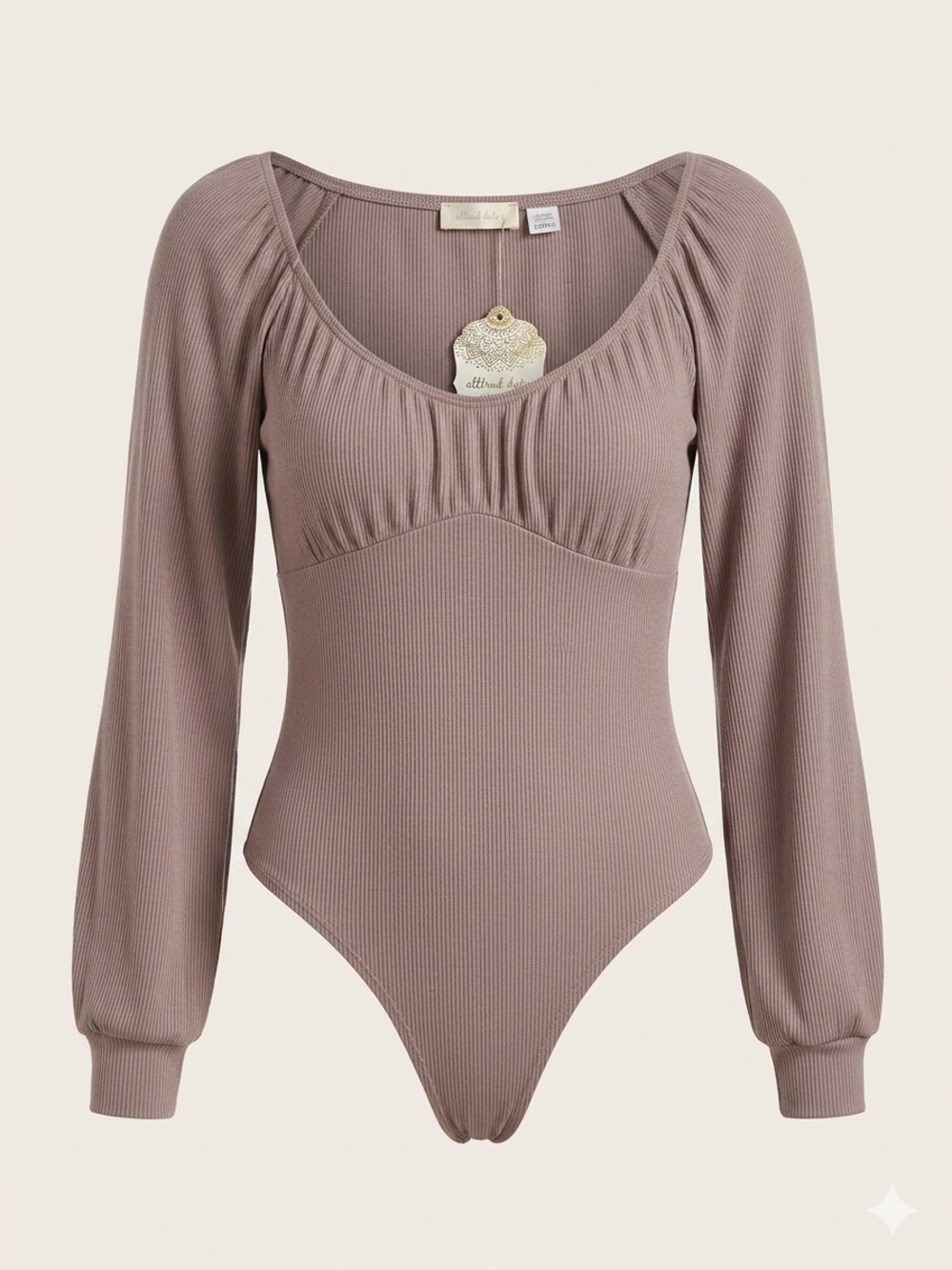 NWT Altar’d State Ribbed Long-Sleeve Scoop Neck Bodysuit - Taupe - whimsy